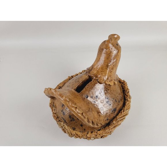 Primitive Nested Hen Art Pottery Coin Bank Artist Marked - Picture 9 of 13